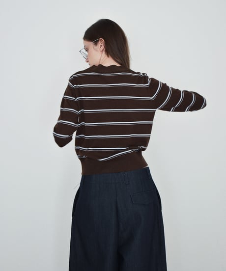 nh-knit-02393 Shape Design Border Knit Cardigan  Brown × Light Blue