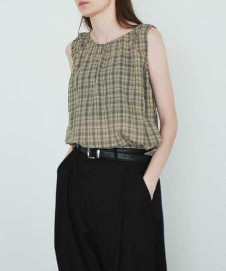 nh-tops-02622 Sleeveless Check Blouse Beige Navy