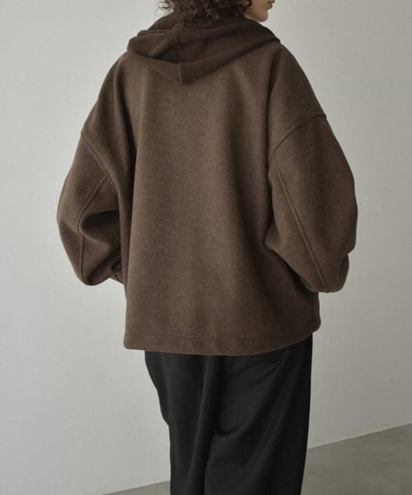 outer-02092　Wool-like Short Zip Blouson Ecru Gray Brown