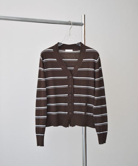 nh-knit-02393 Shape Design Border Knit Cardigan  Brown × Light Blue