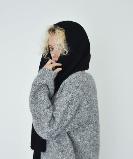 muffler-02026 Wool Blend Hooded Scarf Beige Brown Gray Black