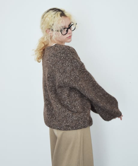 knit-02396 V-neck Volume Knit Pullover Pink Beige Brown Gray