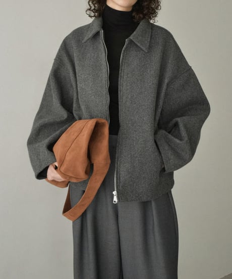 outer-02092　Wool-like Short Zip Blouson Ecru Gray Brown