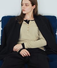 nh-tops-02629 Henley Neck Long T-Shirt Beige Brown Dark Gray