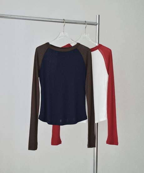 nh-tops-02635 Raglan Long Sleeve T-Shirt Brown×Navy Red×White