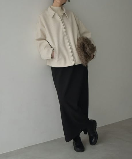 outer-02092　Wool-like Short Zip Blouson Ecru Gray Brown