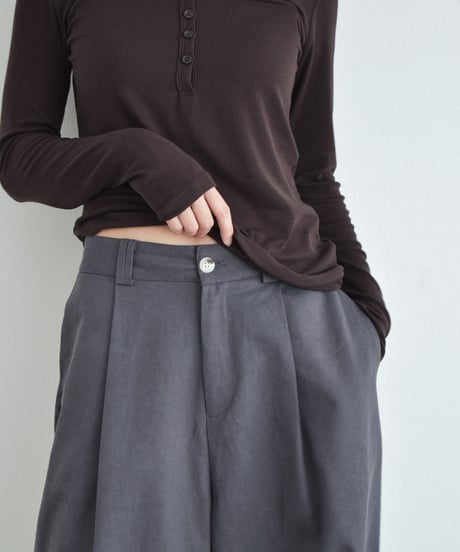 bottoms-02335 Hem tuck wide pants Beige Gray Black