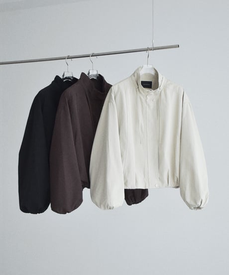 outer-02105 Stand Collar Balloon Blouson Ecru Brown Black