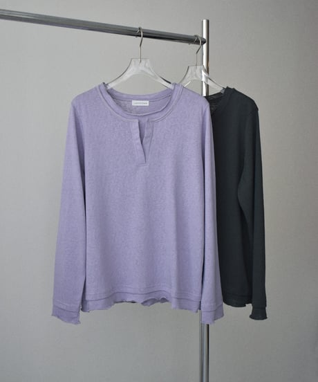 tops-02636 Cutoff Light Sweat Pullover Gray Black