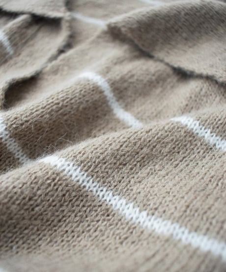 knit-02389 Polo Collar Striped Knit Beige Brown