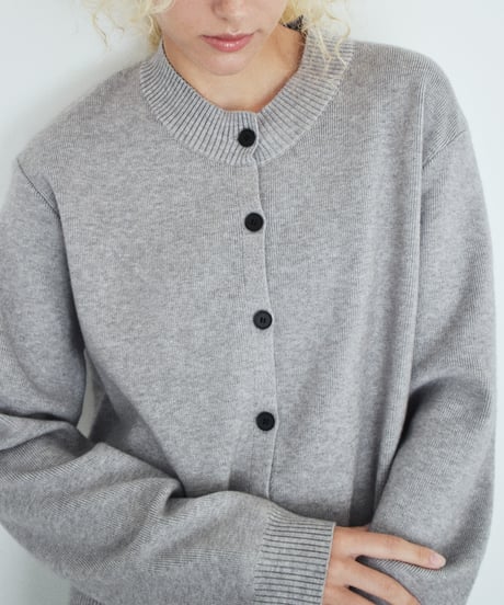 knit-02395 Crew Neck High-Gauge Knit Cardigan Gray Black