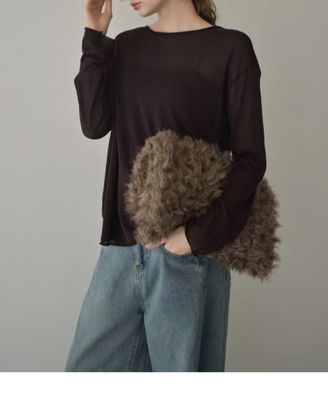 bag2-02665　Faux Fur Big Shoulder Bag　Brown