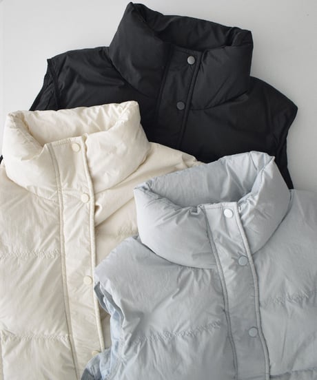 outer-02106 Stand Neck Down Vest Ecru DustyBlue Black