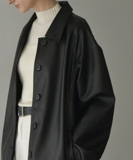 jacket-02025　Faux Leather Mid-Length Outer  Black