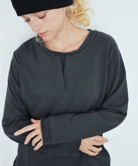 tops-02636 Cutoff Light Sweat Pullover Gray Black