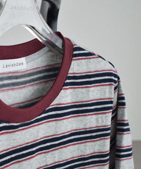 nh-tops-02627  Multi-Stripe Loose T-Shirt  Gray
