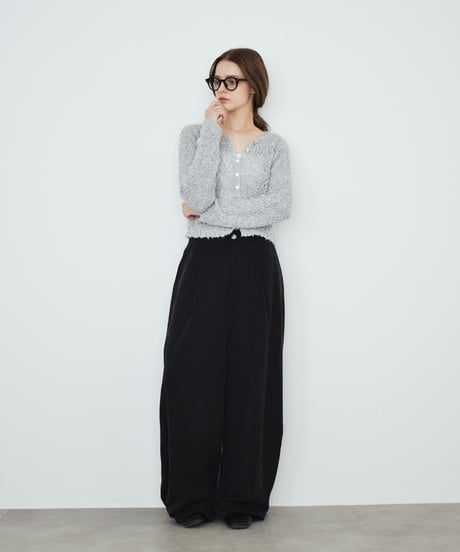 knit-02391  Bouclé Compact Cardigan  Gray Off-White