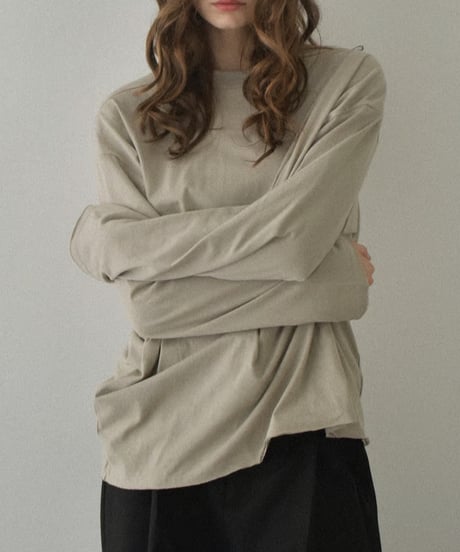 nh-tops-02565　Oversized Long-Sleeve T-Shirt  White Beige Charcoal Black