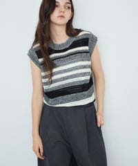 knit-02390 Multi-Stripe Sleeveless Knit Brown Black