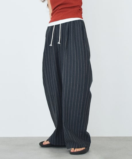 bottoms-02328 Linen-Blend Stripe Pants Beige  DarkNavy  Blue