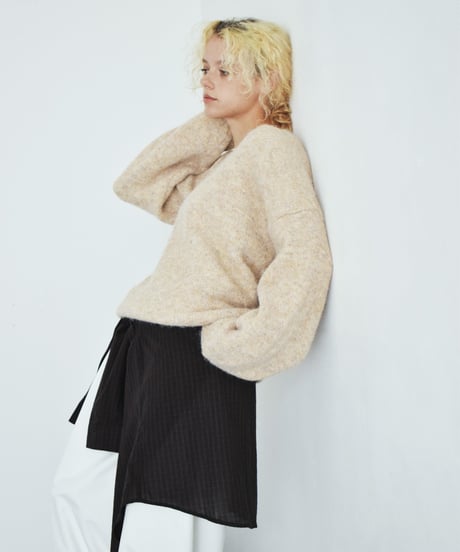 knit-02396 V-neck Volume Knit Pullover Pink Beige Brown Gray