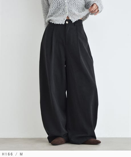 bottoms-02335 Hem tuck wide pants Beige Gray Black