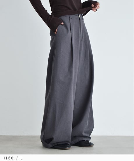 bottoms-02335 Hem tuck wide pants Beige Gray Black