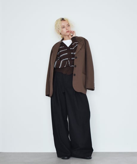 nh-knit-02393 Shape Design Border Knit Cardigan  Brown × Light Blue