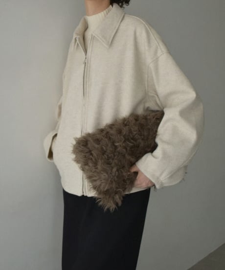 outer-02092　Wool-like Short Zip Blouson Ecru Gray Brown