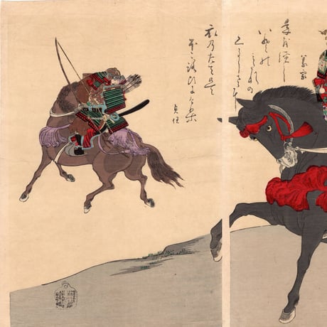揚州周延「衣川ノ柵ニ両雄和歌ヲ詠ス」明治25年【浮世絵】