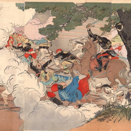 大倉耕濤　「日清成歓駅激戦之図」明治27年（1894）【浮世絵】