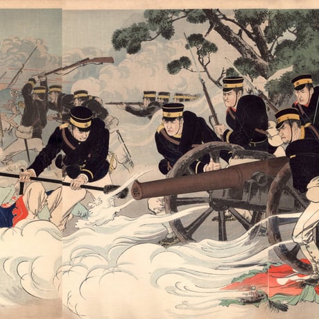 水野年方　「鳳凰城陥落敵兵潰走図」明治27年（1894）【浮世絵】