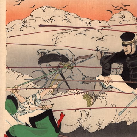 藤原信一　「朝鮮電報記我兵勇進図」明治27年（1894）【浮世絵】