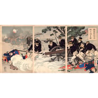 水野年方　「鳳凰城陥落敵兵潰走図」明治27年（1894）【浮世絵】