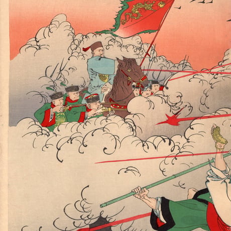 藤原信一　「朝鮮電報記我兵勇進図」明治27年（1894）【浮世絵】