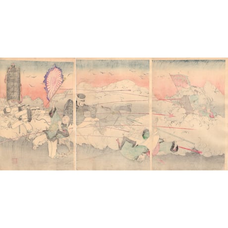 藤原信一　「朝鮮電報記我兵勇進図」明治27年（1894）【浮世絵】