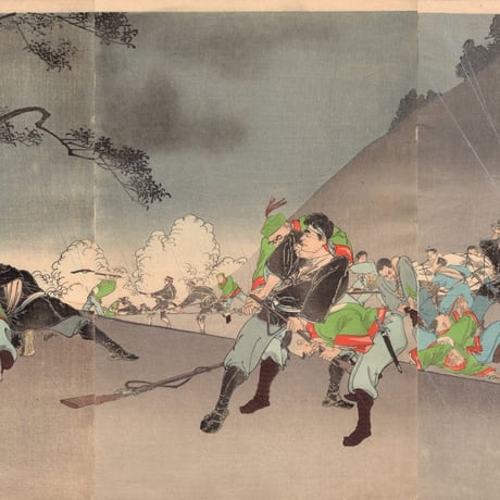 藤原信一　「平壌大激戦輝倭魂海外」明治27年（1894）【浮世絵】