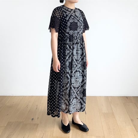 月の影 / バンダナ柄と水玉シアーのパネルワンピース