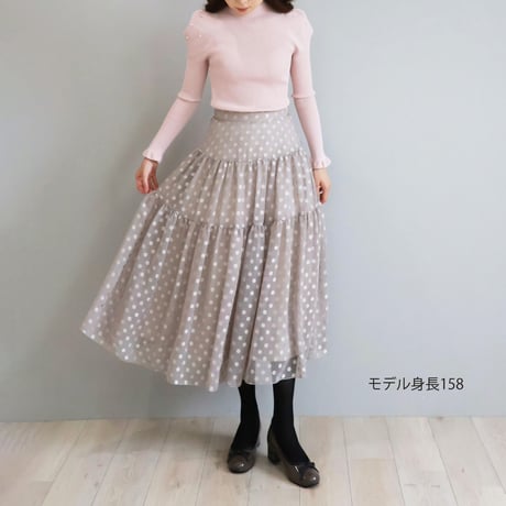 ホールガーメント パール付き パフショルダーストレッチプルオーバー【JM2470BG】