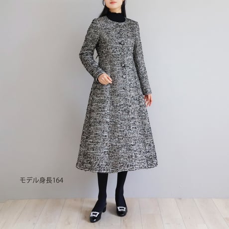 【Elegance】イタリア製ファンシーツイード ノーカラーコート【JM2476BG】