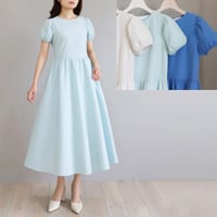 ラミー混 フレスコサッカー素材 パフスリーブワンピース【JM1438BF】