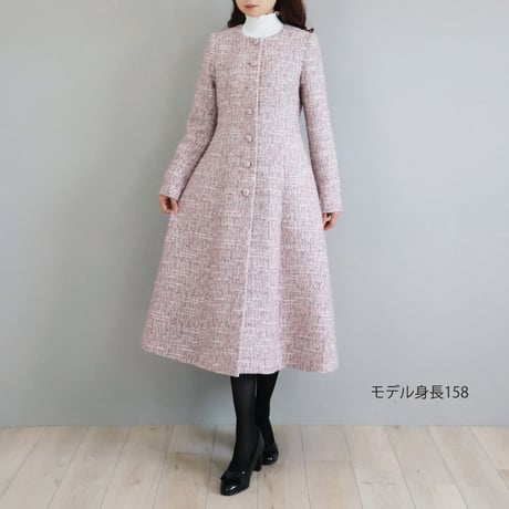 【Elegance】イタリア製ファンシーツイード ノーカラーコート【JM2476BG】