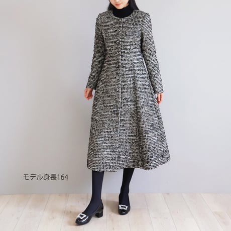 【Elegance】イタリア製ファンシーツイード ノーカラーコート【JM2476BG】