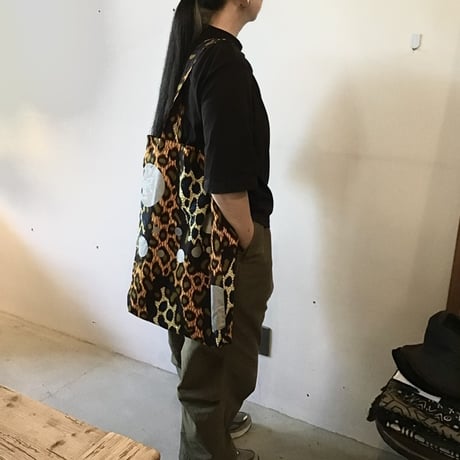 アフリカンバティック　レオパードトートバッグ　イエロー