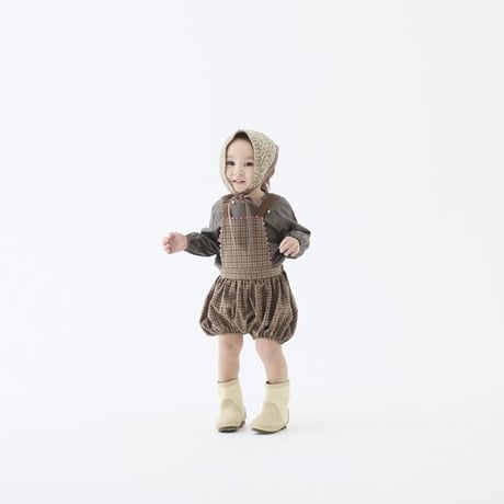 （予約販売）【eLfinFolk】  Country Check Baby Salopette(ブラウン/サイズ80・90）
