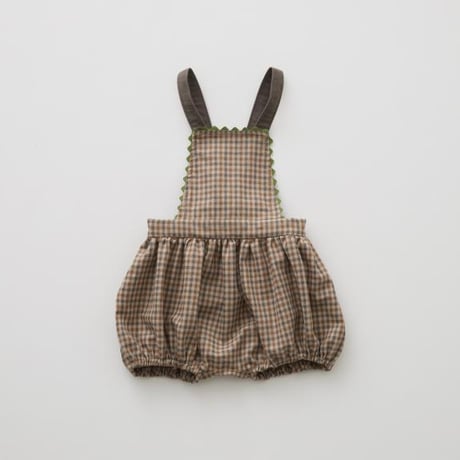 （予約販売）【eLfinFolk】  Country Check Baby Salopette(ベージュ/サイズ80・90）