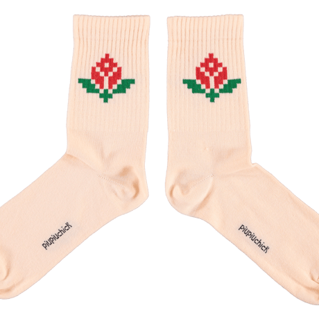 【piupiuchick】 SOCKS LIGHT PINK WITH RED FLOWER