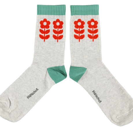 【piupiuchick】 SOCKS LIGHT GREY WITH RED FLOWER
