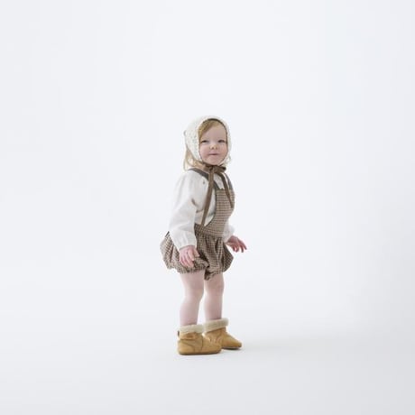 （予約販売）【eLfinFolk】  Country Check Baby Salopette(ベージュ/サイズ80・90）