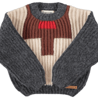 【piupiuchick】  KNITTED SWEATER DARK GREY WITH MULTICOLOR GEOMETRIC（サイズ14Y)